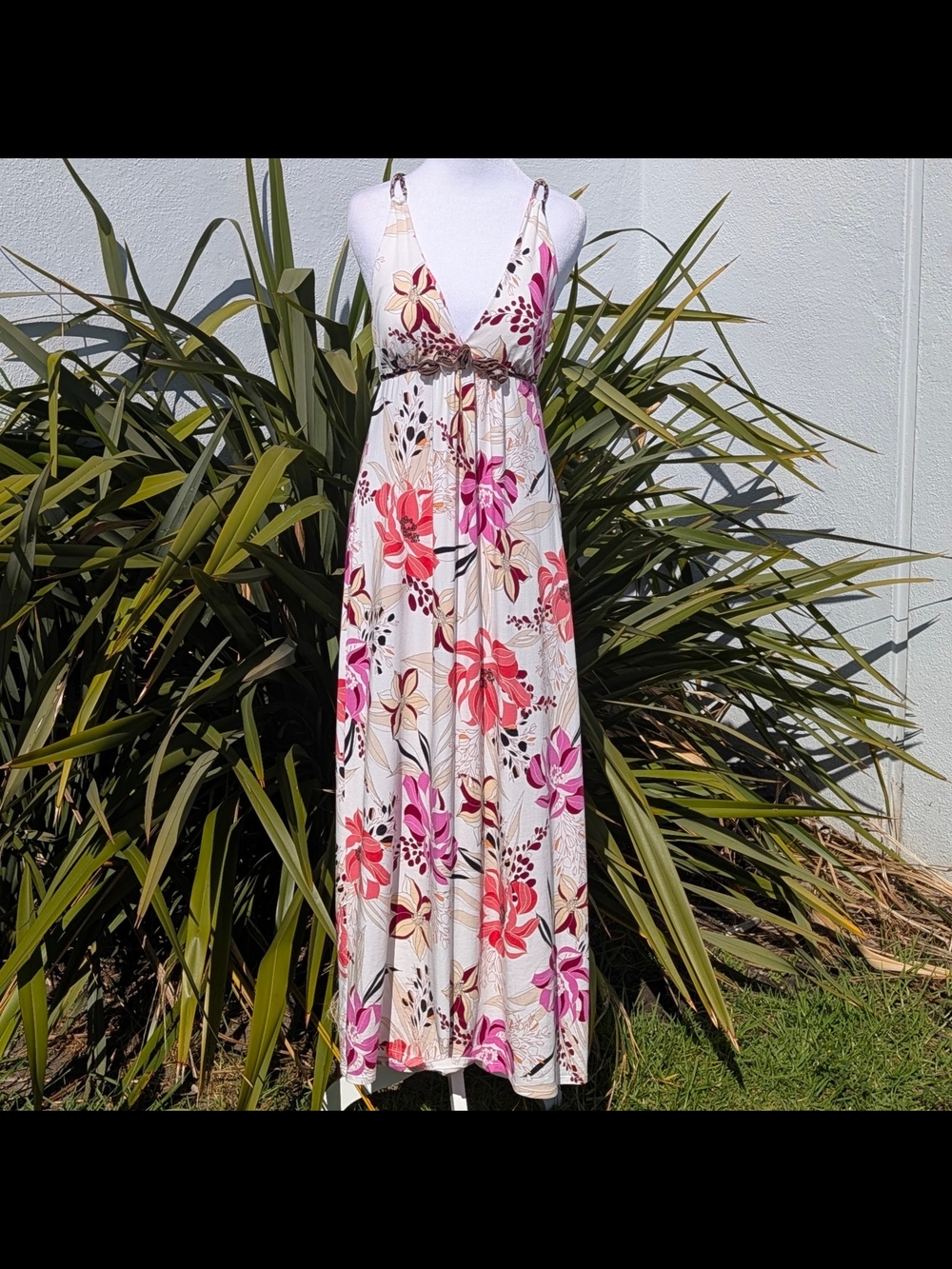 Bisou Bisou Intimates Vintage Y2K Floral Maxi Dress Cheetah Trim Small Boho